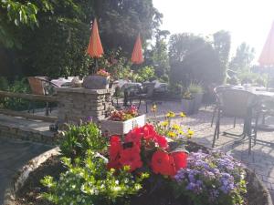 a garden filled with flowers and flowers on a sunny day at Frühstückspension Helmhof in Salzburg