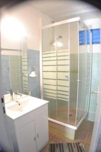 a bathroom with a shower and a sink at TI PARADIS DE l'ANSE FIGUIER VILLA voir site vacances en martinique in Rivière-Pilote