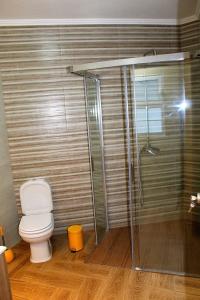 La salle de bains est pourvue de toilettes et d'une douche en verre. dans l'établissement Casa Pôr do Sol, à Ginetes