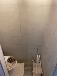 a bathroom with a toilet and a roll of toilet paper at Appartement à royan in Royan