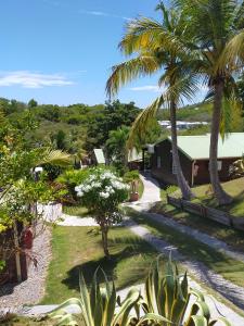 a view of the grounds of a resort with palm trees at Ti Village Creole in Sainte-Anne