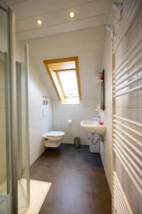 Bad Rippoldsau-SchapbachにあるFerienwohnung Am Sulzbächleのバスルーム(トイレ、洗面台付)、窓が備わります。