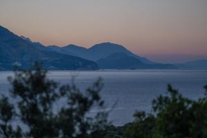 a view of a large body of water with mountains at Poseidon The Beach Hotel in Budva