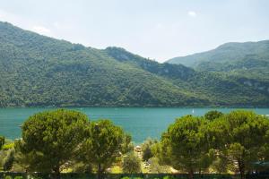 a view of a lake with trees and mountains at Park Hotel Abbadia in Abbadia Lariana
