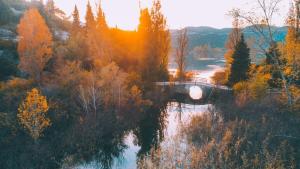 una vista aérea de un río con árboles y un puente en Apartment Luna, en Ploče