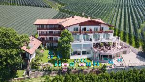 an aerial view of a house in a vineyard at Hotel Meinhardt in Schenna