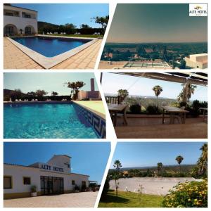 un collage de cuatro fotos de una piscina en Alte Hotel en Alte