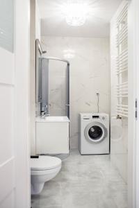 a bathroom with a washing machine and a toilet at Corso No 7 APARTMENT in Szczawno-Zdrój
