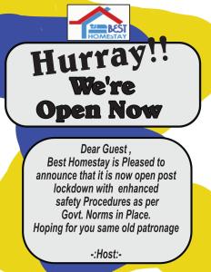 a poster for auryy were open now at Best Homestay,Centrally located,Chandigarh,160018 in Chandīgarh