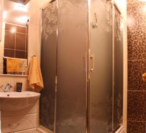 a bathroom with a shower and a sink at Comfortable Apartments in Kryvyi Rih