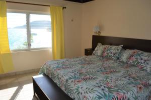 a bedroom with a bed and a large window at SERENDIPITY in Virgin Gorda