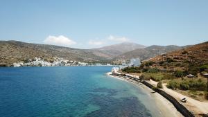 an aerial view of a beach and buildings at Villa Katapoliani I in Katapola
