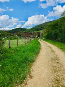 a dirt road in a field with a fence at Gîte La Source in Grusse