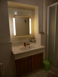 La salle de bains est pourvue d'un lavabo et d'un miroir. dans l'établissement La Maison d'En Face, à Saint-Affrique-les-Montagnes
