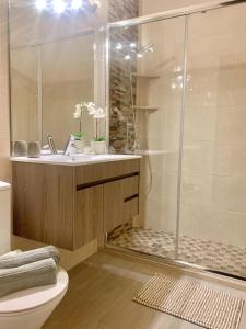 y baño con ducha, lavabo y aseo. en 125 Oliveiras Terraces, en Albufeira