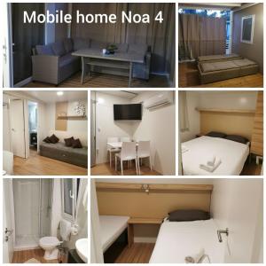 a collage of four pictures of a hotel room at Mobile Home NOA in Biograd na Moru