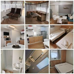 a collage of pictures of a living room and a kitchen at Mobile Home NOA in Biograd na Moru