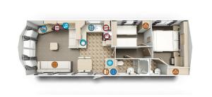 The floor plan of Static Caravan for hire, budget friendly
