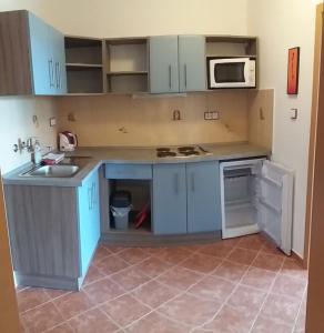 a small kitchen with a sink and a microwave at Penzion Panter in Horní Planá