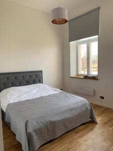a bedroom with a bed and a window at Piiri Apartment in Rakvere
