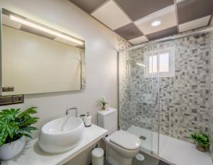e bagno con servizi igienici, lavandino e doccia. di LA ALCAZABA - Exclusive Penthouse a Málaga