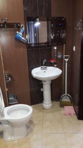 uma casa de banho com um WC branco e um lavatório. em Apartment Zhemchuzhina Ureki em Ureki