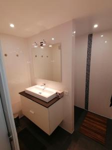 a bathroom with a white sink and a mirror at LA TERRASSE 226 in Malmedy