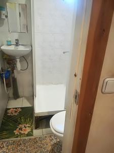 ein kleines Bad mit WC und Waschbecken in der Unterkunft Pumpuri apartment in Jūrmala