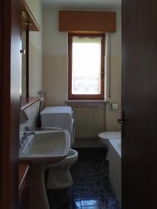 baño con lavabo y aseo y ventana en Siora Lina Appartamenti, en Vigo di Cadore