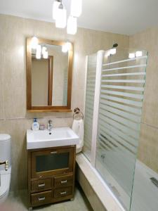 a bathroom with a sink and a shower and a mirror at Apartamento Golf con Jardin Sojuela in Sojuela +7 photos