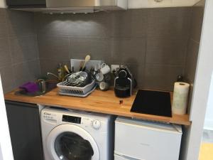 a kitchen counter with a washing machine and a sink at Appartement refait à neuf à Annecy in Annecy