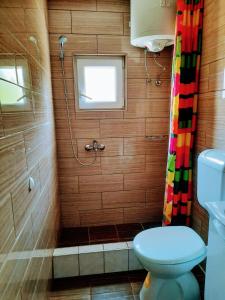 une salle de bain avec toilettes et douche dans l'établissement Apartments Neno, à Korčula