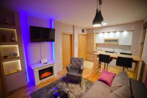 a living room with a couch and a fireplace at AMETIST10 in Zlatibor