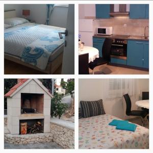 un collage de cuatro fotos de una cocina y un dormitorio en Apartman Dalmatino, en Sutivan