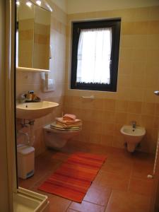 baño con lavabo y aseo y ventana en Art Apartments Casa Napell, en Livigno