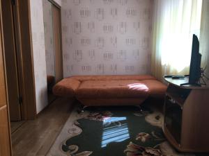 a living room with a couch and a television at Великолепное расположение! Центр ! in Brest