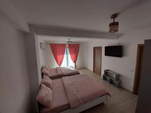 a bedroom with a bed and a flat screen tv at Didy Residence in Eforie Nord