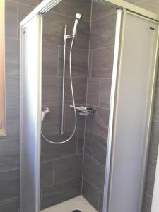 a shower with a hose in a bathroom at Ferien in der Bergwelt von Adelboden in Adelboden