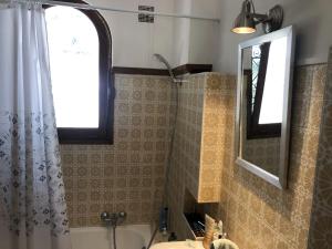 y baño con lavabo, ducha y espejo. en Villa provençale – grand jardin - 2 chambres, en Bandol