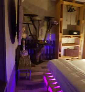 a room with purple lights on the floor and a bed at Il Giardino di Mai Exclusive B&b in Montabone