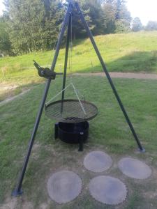 a swing set in a yard with a bucket at Domek na wzgórzu "RYŚ" in Krempna