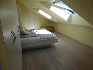 a bedroom with a bed and a skylight at Appartamento Riscone Nuvola di Plan in Brunico