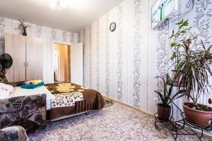 ヴェリーキー・ノヴゴロドにあるApartments Ivushkiのベッドルーム1室(ベッド1台、植物付)