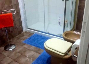uma casa de banho com um chuveiro, um WC e um lavatório. em B&B da Francesco em Modica