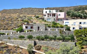 a house on the side of a hill with trees at Demetra Waterfront House-Authentic Syros, by Elefthia Syros in Megas Gialos - Nites