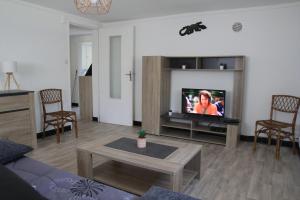 Petreto-Bicchisano的住宿－Bottega，带沙发和电视的客厅