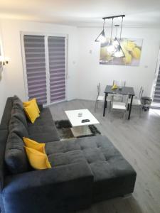ein Wohnzimmer mit einem Sofa und einem Tisch in der Unterkunft Apartman Romana Duplex Divčibare in Divčibare