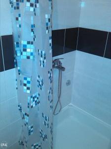 a bathroom with a shower with a shower curtain at Apartments Medici in Zaostrog +37 photos