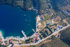 an aerial view of a harbor with a marina at Notia Luxury Living in Porto Koufo