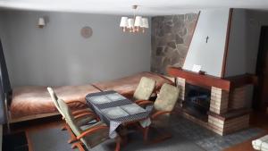 扎科帕内Noclegi Zakopane的带桌椅和壁炉的客厅